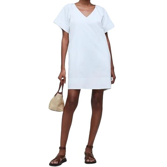 NEW Madewell V-neck Mini Shirtdress 100% Cotton in‎ Eyelet White Size S - Picture 1 of 14